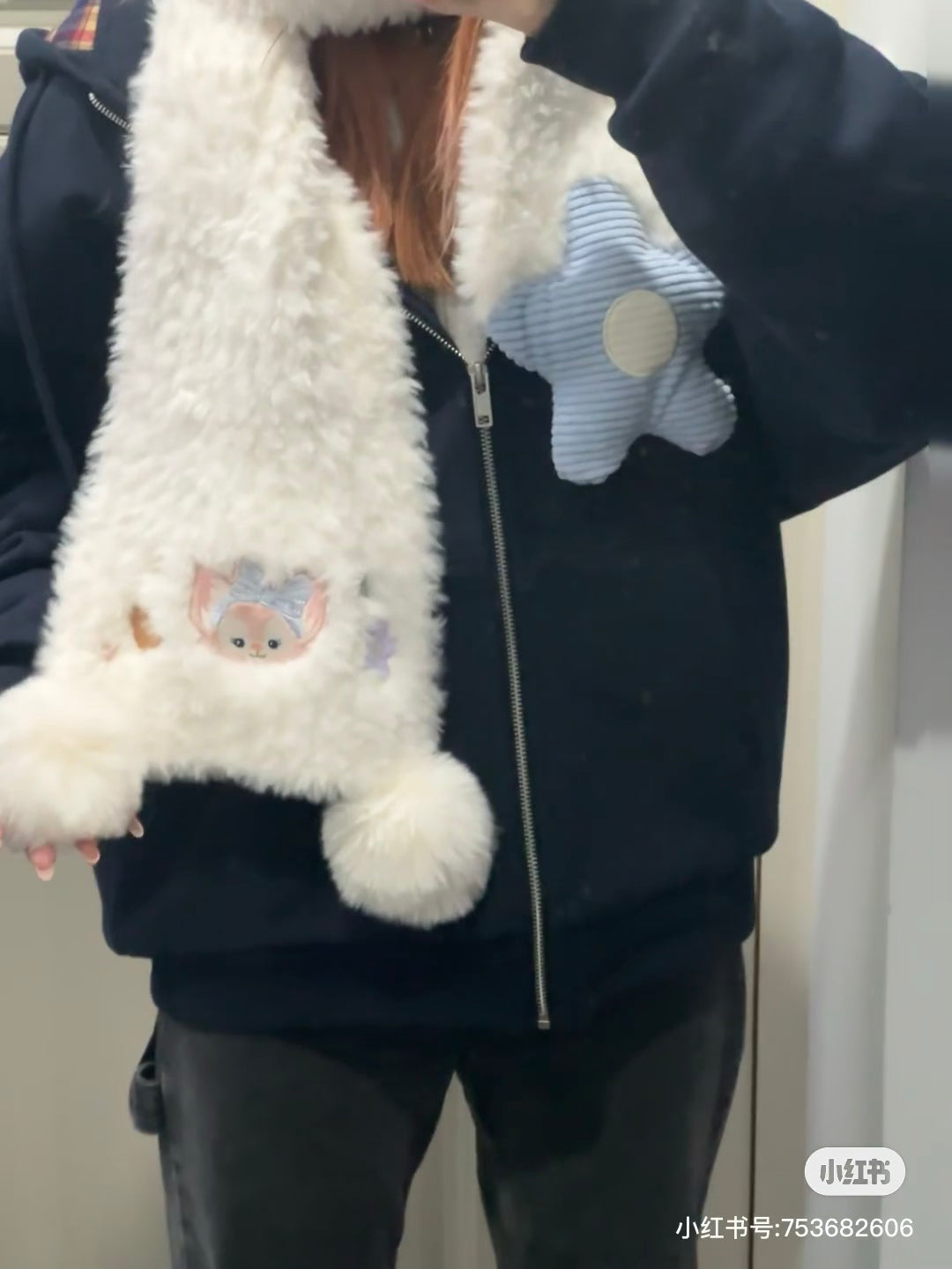 Disney SH｜超暖和懒懒Linabell玲娜贝儿刺绣头像围巾