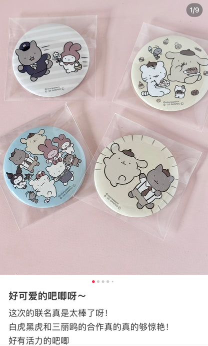 Sanrio｜White Tiger and Black Tiger Prawn Character Can Badge mystery bag/blind box/All 9 types｜1pcs
