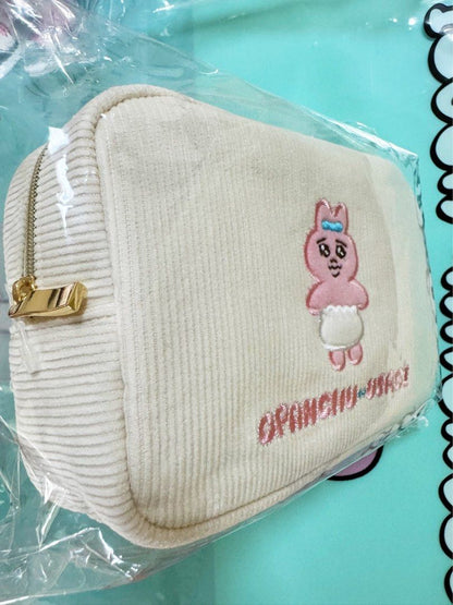 Opanchu usagi｜内裤兔白色灯芯绒化妆包/收纳包/内衬也可爱｜约 175x120x60mm