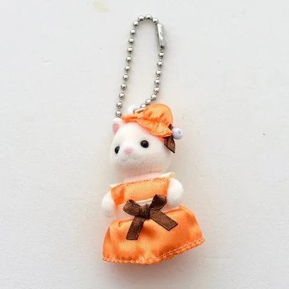 【limit 1】SylvanianFamilies｜Silk Cat Key Chain With Orange Dress Epoch Calico Critters