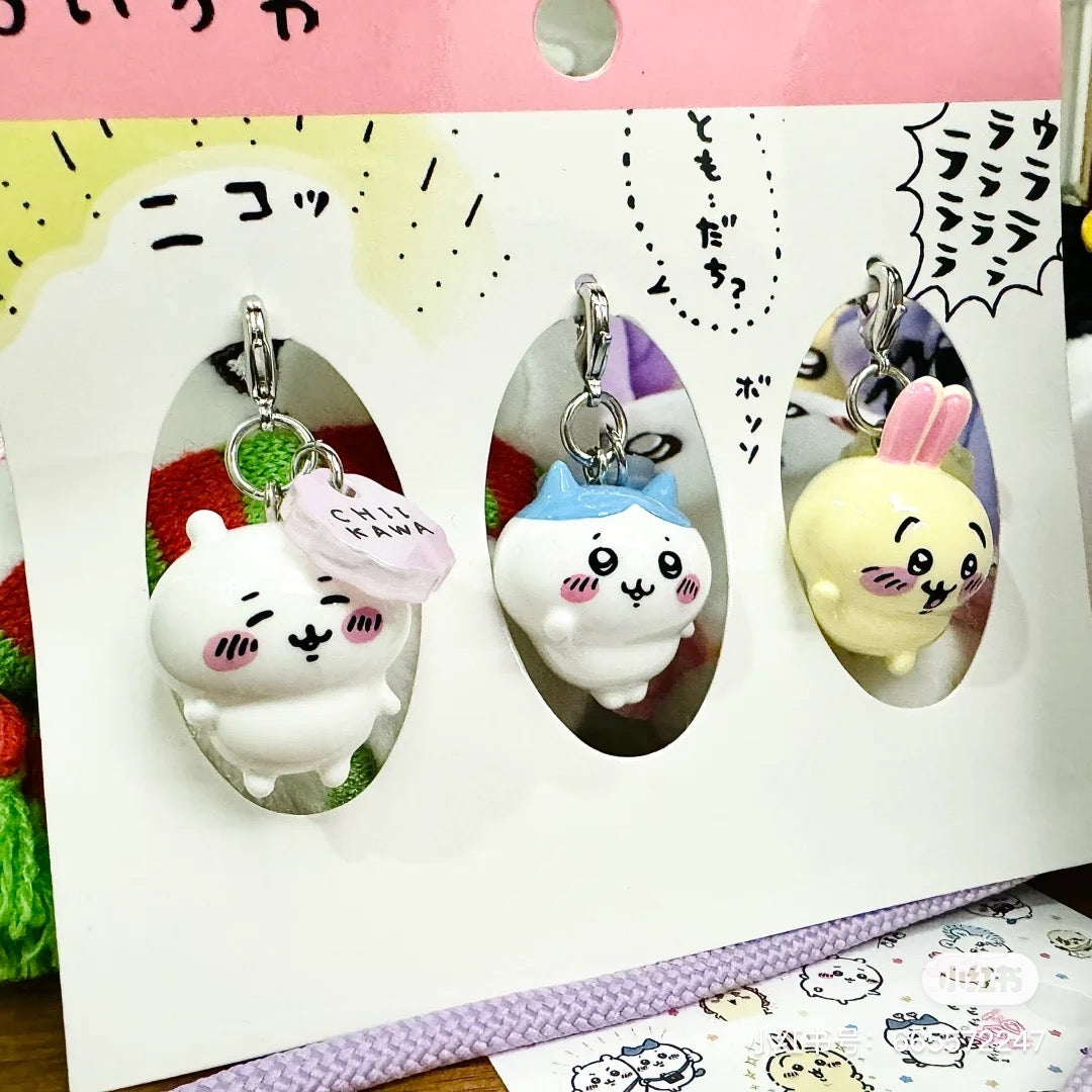 Chiikawa 吉伊卡哇｜新款拉链扣/可爱mini角色吊饰/钥匙扣/3小只一组｜约 H26 x W21.5 x D20mm