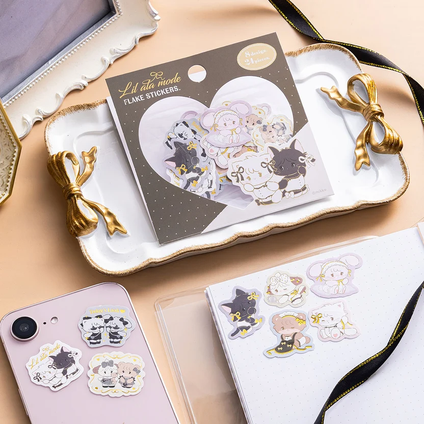 mikko illustrations｜Lil ala mode French Girly series flake stickers｜H30 x W30mm approx.