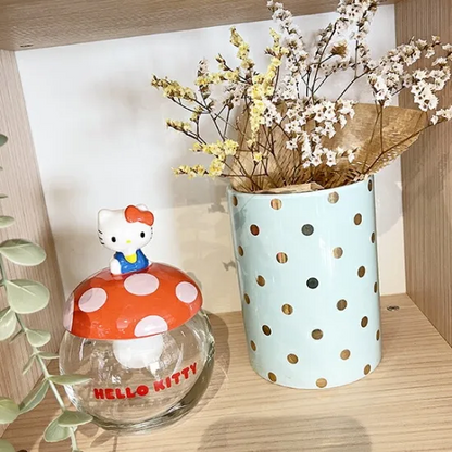 Sanrio三丽鸥｜Small Item Organizer Hello Kitty 凯蒂猫透明玻璃蘑菇盖罐子/首饰收纳｜约Φ10×H12(cm)