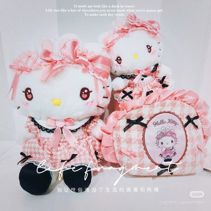 Sanrio三丽鸥｜ Dream Ribbon Plush Toy梦幻蕾丝蝴蝶结千鸟格女仆地雷系毛绒玩偶/公仔｜约 W17.5×D14×H24cm