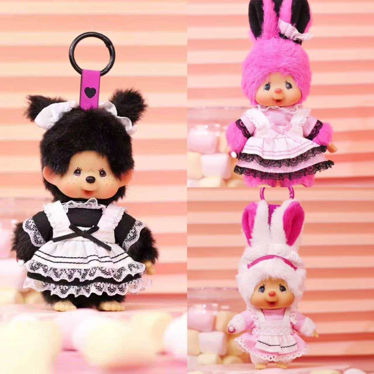 Monchhichi｜Sekiguchi lace DRESS Mascot Holder /Plush Keychain｜H14cmapprox.