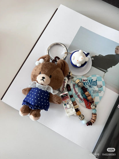 The bear’s school｜Navy White Dots Mascot Holder /Plush Keychain｜11×7×4cm approx.