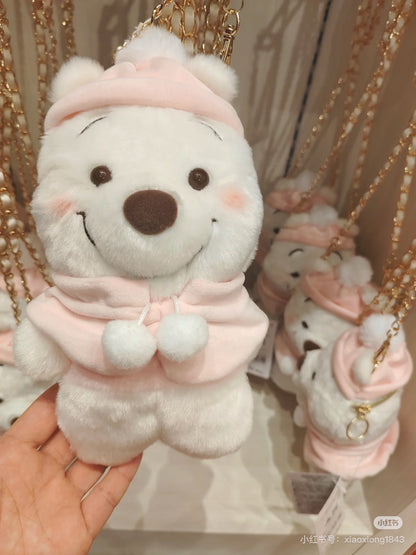 Disney迪士尼｜Winnie the Pooh Pochette Bag Fruit Latte Color White Pooh东迪冬日限定水果拿铁色睡衣睡帽斗篷系列噗噗维尼毛茸茸斜挎包/零钱包/收纳包｜约H24×W14×D9.5cm