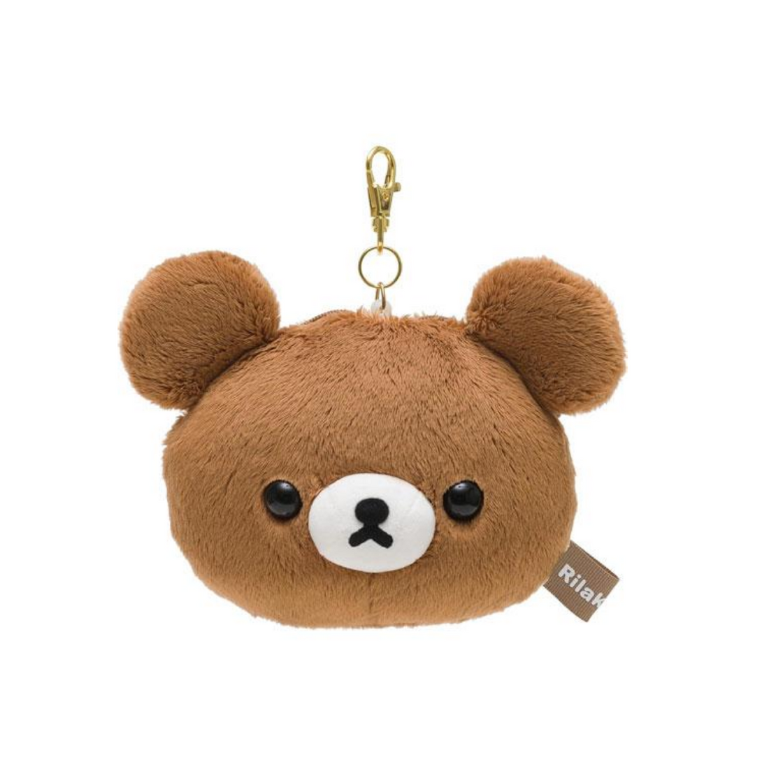 Rilakkuma轻松熊｜ San-X Plush Pass Case with Reel - Chairoikoguma可伸缩毛绒护照拉链零钱包挂件/包挂｜约130×160×60mm