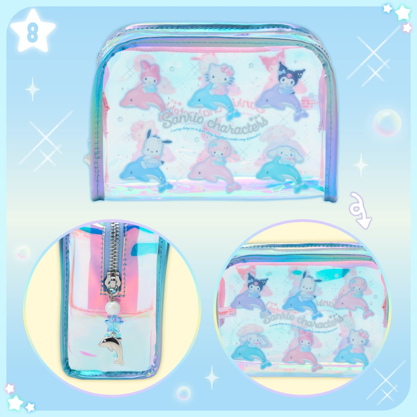 Sanrio｜Shiny Dolphin Characters PVC Pouch｜W17×D7×H11.5cm approx.