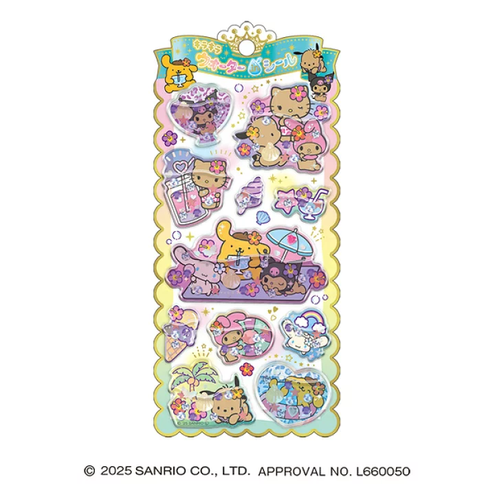 Sanrio｜Sunburn Summer  Characters Glitter Water-In Stickers｜H200 x W100mm x D5mm