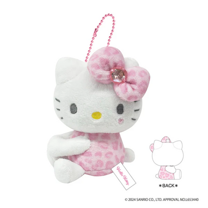 Hello Kitty凯蒂猫｜ Sanrio Hug Mascot / Gogo Gal Collection Leopard侧坐豹纹水钻蝴蝶结毛绒玩偶挂件/包挂｜约8×5×11cm