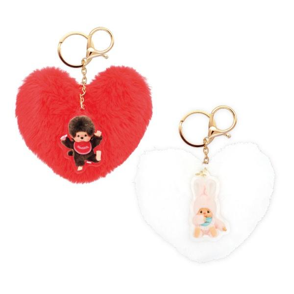 Monchhichi｜Fluffy heart Mascot Holder /Plush Keychain｜8.5cm x 10cm x 5cm approx.