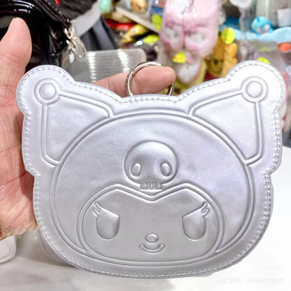Sanrio三丽鸥｜ Face-shaped Pouch Monotone黑白印象千鸟格系列可爱角色爱心拉链脸型皮质感零钱包挂件/包挂/里面也有可爱图案｜约14.5×4×12.7cm
