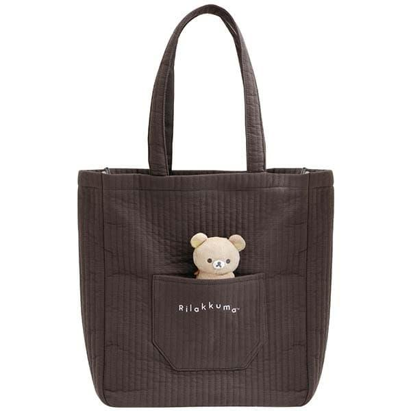 Rilakkuma｜San-x Basic Rilakkuma Monochrome Quilted Mini Tote Bag With Plush Mascot Badge｜ 370×340×120mm approx.