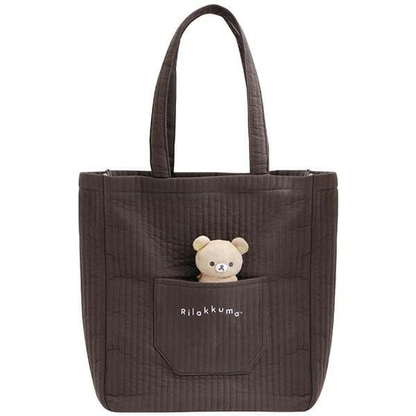 Rilakkuma｜San-x Basic Rilakkuma Monochrome Quilted Mini Tote Bag With Plush Mascot Badge｜ 370×340×120mm approx.