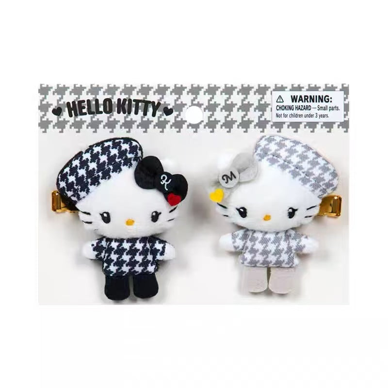 Hello Kitty｜Monochrome Girly Twin Coordinate Hello Kitty &amp; Hello Mimmy Mascot Hair Clip Set｜6×2×7cm approx.