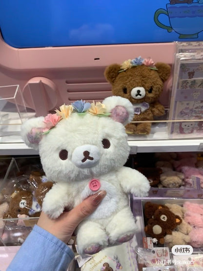 Rilakkuma轻松熊｜软软绵绵花环茶会限定公仔/玩偶/脚上有图案哟｜约170 x 140 x 100 mm