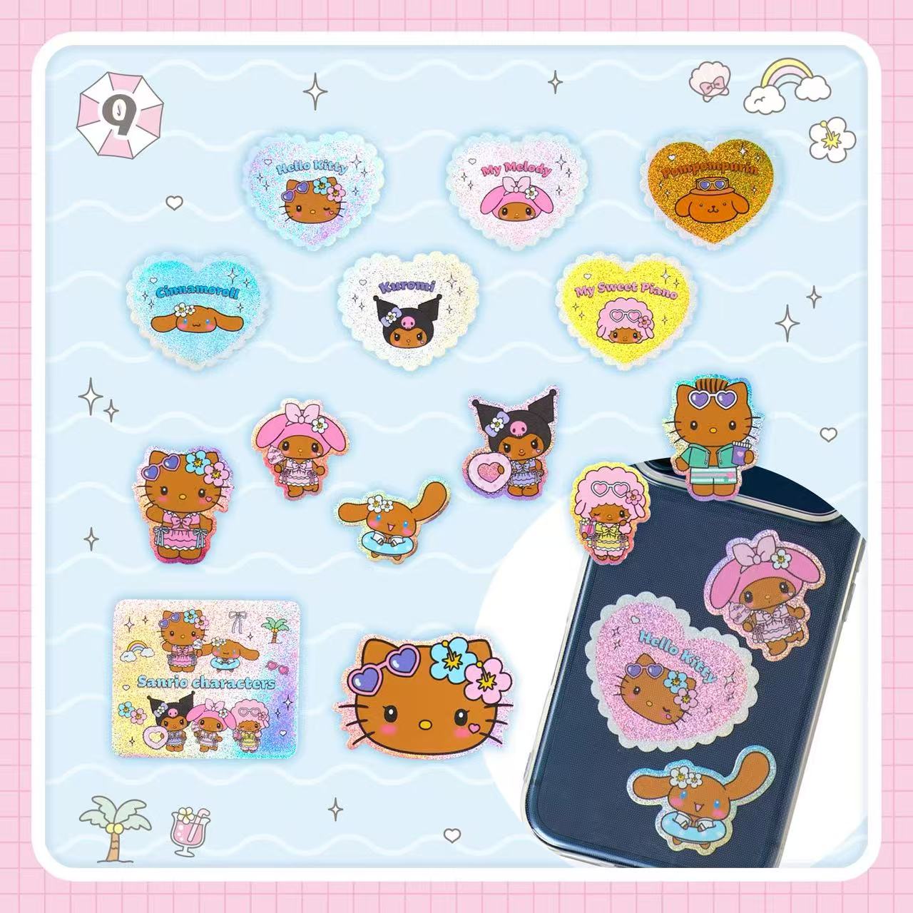 Sanrio｜Sparkling Summer Pool Tan Sunburned Characters Sticker Set｜20 pieces