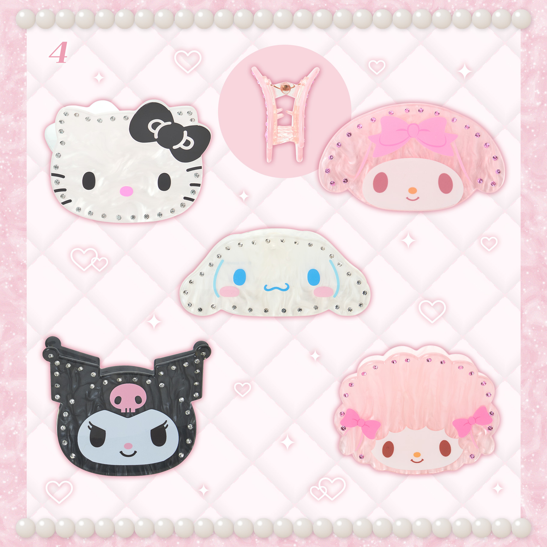 Sanrio｜Face Sparkling Stone Pearl Marble Hair Claw Clip｜8×5×6cm approx.