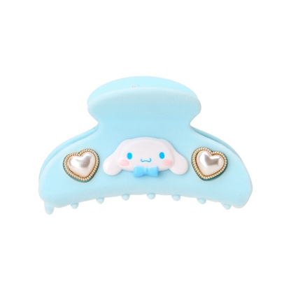 Sanrio｜Characters 3D Face Pearl Heart Flocky Hair Claw Clip｜9×4×5cm approx.