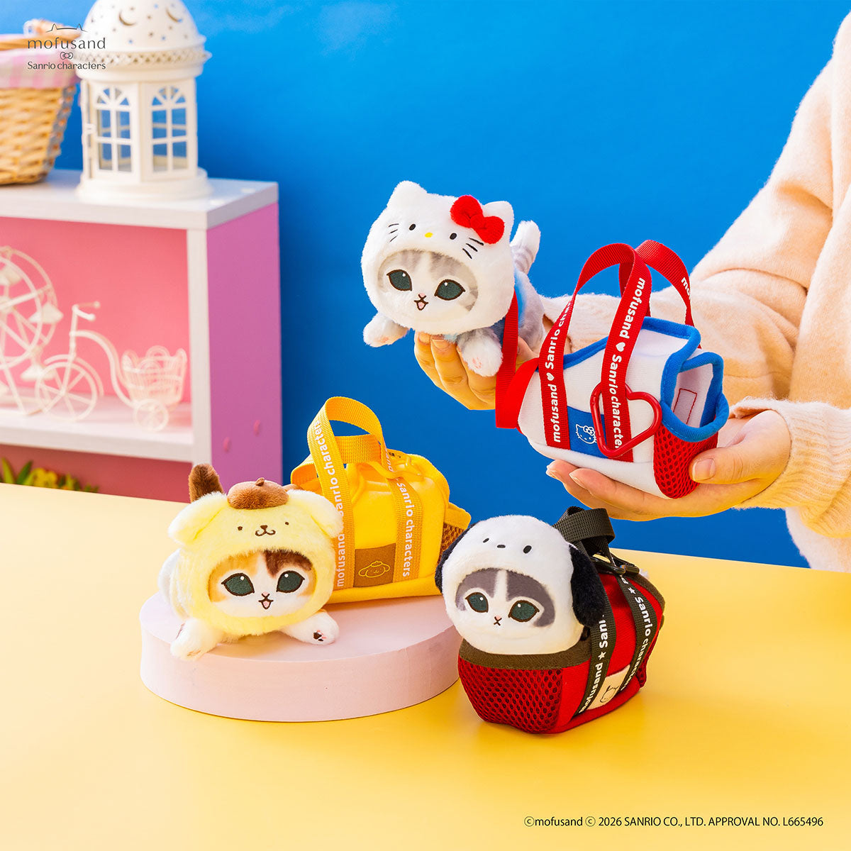 Mofusand｜Sanrio Characters Outing Cat in Bag Mascot Holder /Plush Keychain｜H140×W80×D140mm approx.