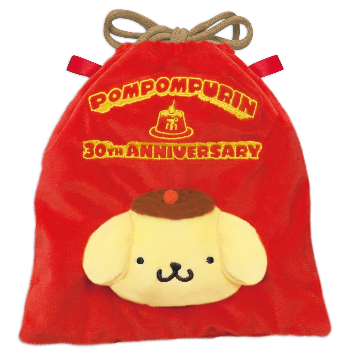 Sanrio｜Pom Pom Purin 30th Anniversary Plush Drawstring Bag｜19.7 x H19.5 x D3.8cm approx.