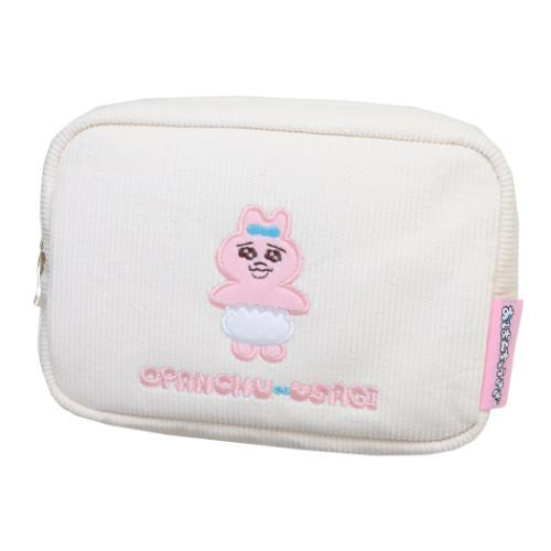 Opanchu usagi｜内裤兔白色灯芯绒化妆包/收纳包/内衬也可爱｜约 175x120x60mm