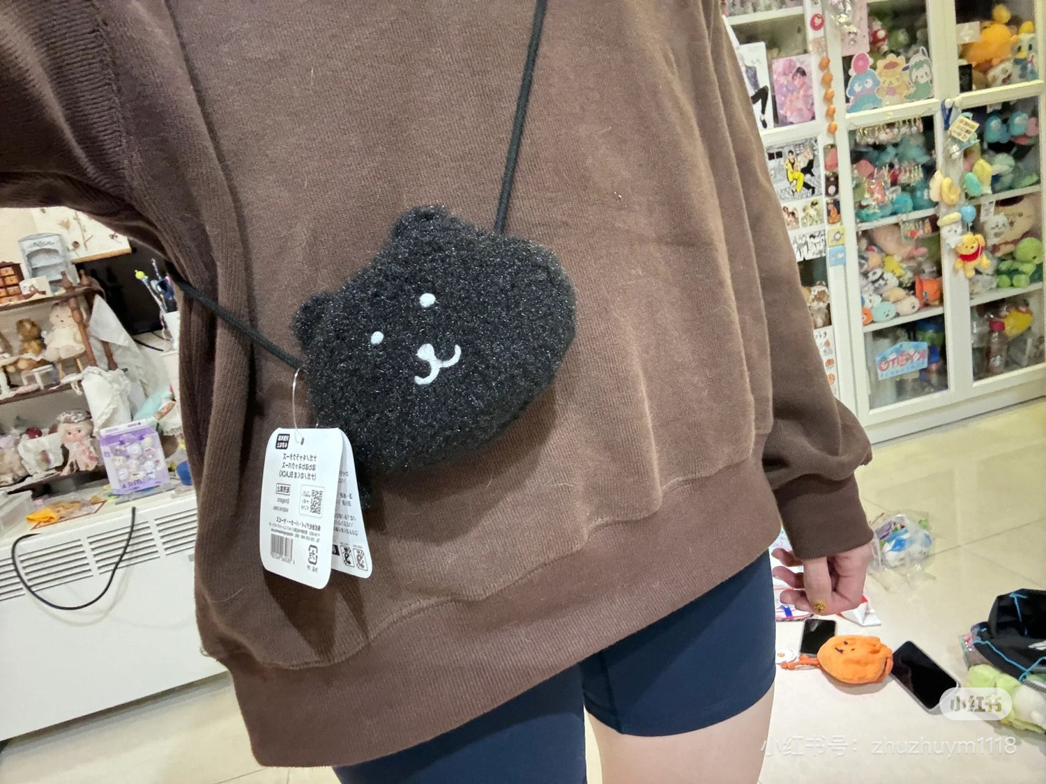 Nagano嘲讽熊｜Howa Hoho Neck Person -Nagano Kuma BLACK黑熊脸型斜挎毛绒零钱包/收纳包｜约H100 x W115 x D50mm