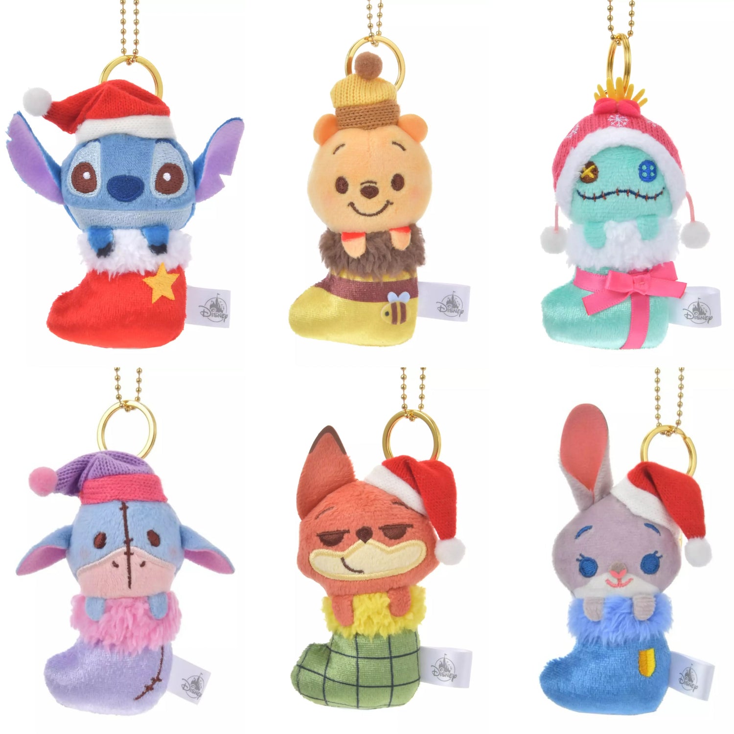 Disney迪士尼｜Winnie The Pooh Eeyore Stitch Scrump Judy Nick BayMax Christmas2024东迪冬日圣诞限定系列可爱角色袜子挂件/包挂/圣诞树装饰｜约3 x 15 x 6 cm