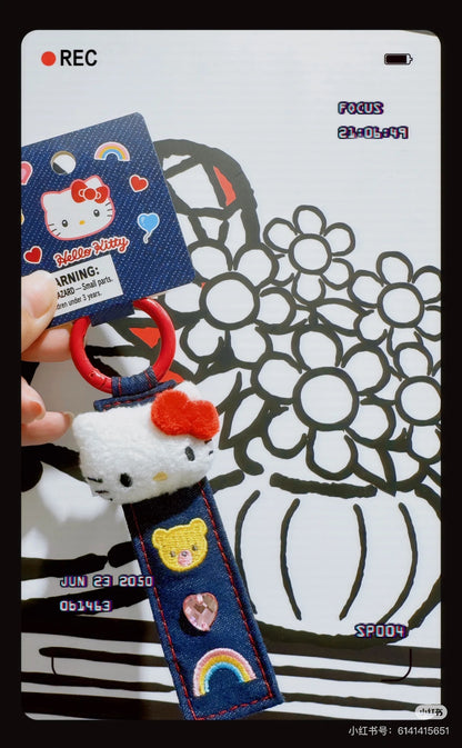 Sanrio三丽鸥｜Tag Keychain/ Denim Patch牛仔丹宁贴布系列吊牌钥匙扣/包挂/反面有名字刺绣｜约18.3 x 6.0 x 2.2cm