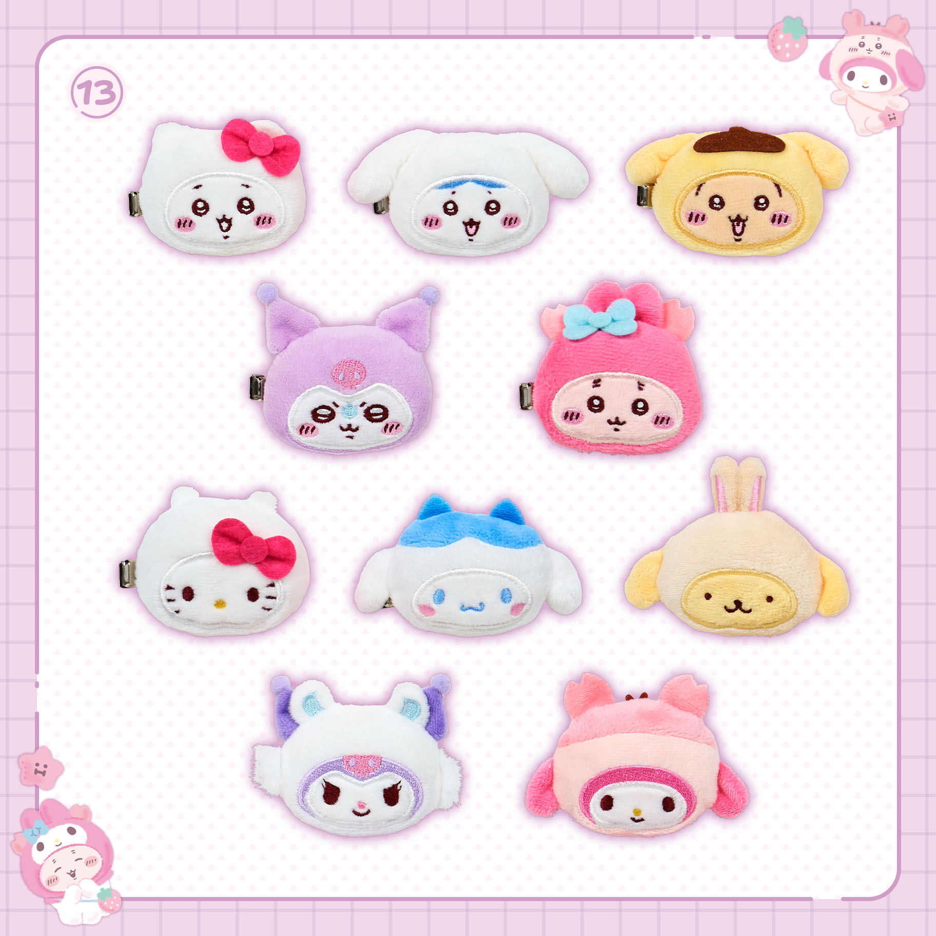【Restocking soon, limit 2】Sanrio｜Chiikawa X Sanrio Characters Face Hair Clip mystery bag/blind box/All 10 types｜1pcs
