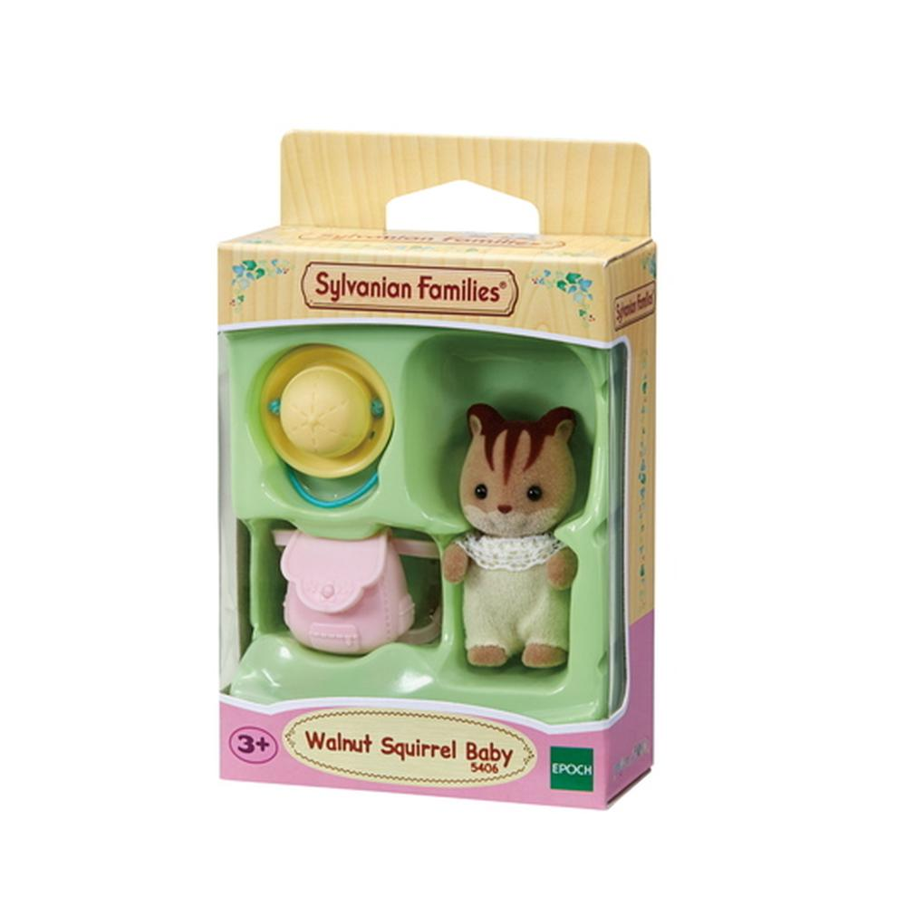 SylvanianFamilies森贝儿家族｜Walnut Squirrel Baby 核桃松鼠宝宝包包帽子站宝套装/四肢可动/玩具/过家家5406