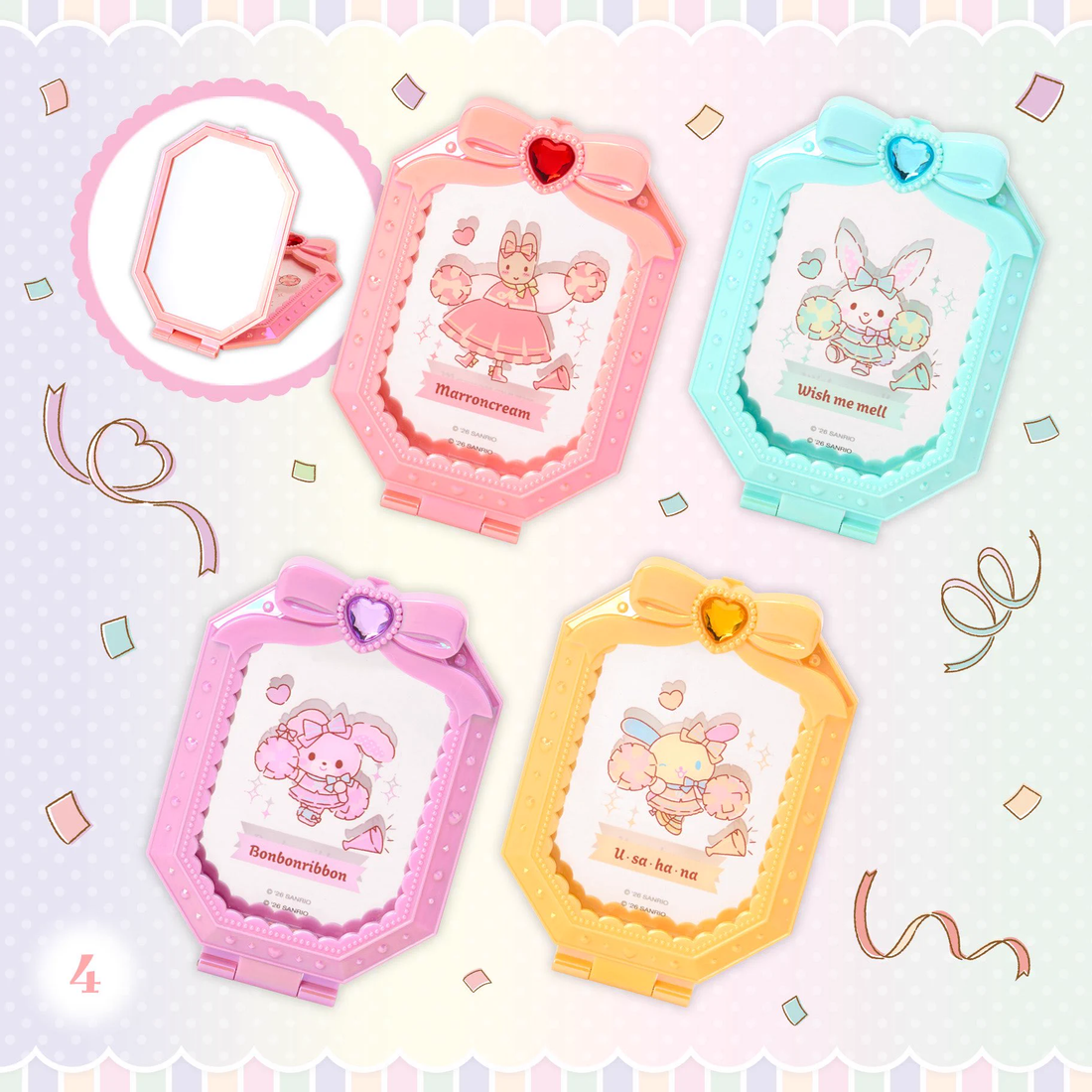 Sanrio｜Cheering Everyone On! Cheer Tales Gorgeous Jewel Folding Mirror Stand｜8×2×11.5cm approx.