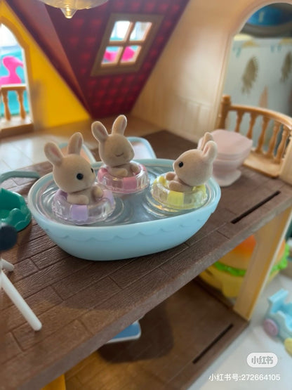 SylvanianFamilies｜Triplets Baby Bathtime Set-Milk Rabbit-5707