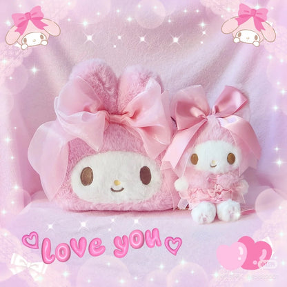 Sanrio三丽鸥｜My Melody Birthday 50th Anniversary Princess Ribbon Shoulder Bag美乐蒂50周年生日粉桃甜心系列脸型毛毛茸茸斜挎包/链条包/蝴蝶结钥匙扣｜约幅22×奥行11×高さ20cm