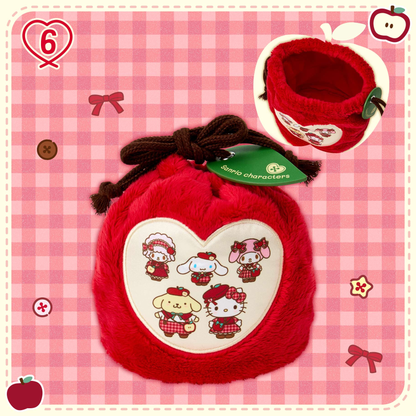 Sanrio｜Autumn Apple Gingham Red Plush Drawstring Bag｜18×9.5×15cm approx.