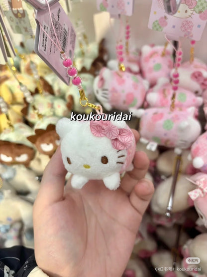 Sanrio三丽鸥｜Mascot Strap Nagomi日式粉彩碎花毛绒圆滚滚玩偶挂件/包挂｜约5.5×7.5×5.5cm