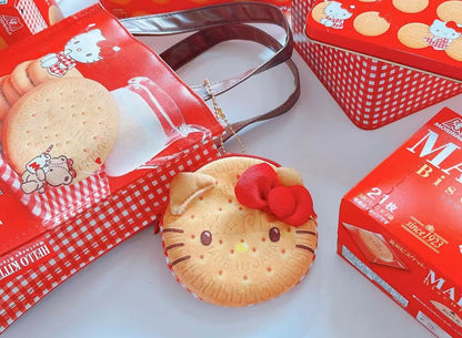 Sanrio三丽鸥｜Morinaga × Sanrio Collaboration Biscuit &amp; Pouch森永联名饼干+饼干造型零钱包挂件/正反面都可爱｜约幅11×奥行4×高さ11cm【25.07】