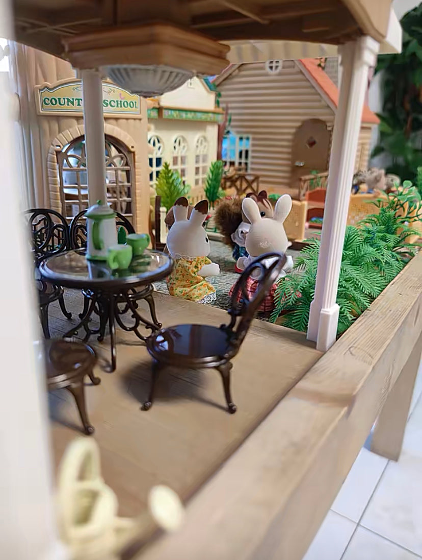SylvanianFamilies森贝儿家族｜Courtyard Home Gift Set-Floral Cat蓝色度假别墅+丝绸猫套组/玩具/过家家5609