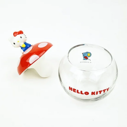 Sanrio三丽鸥｜Small Item Organizer Hello Kitty 凯蒂猫透明玻璃蘑菇盖罐子/首饰收纳｜约Φ10×H12(cm)