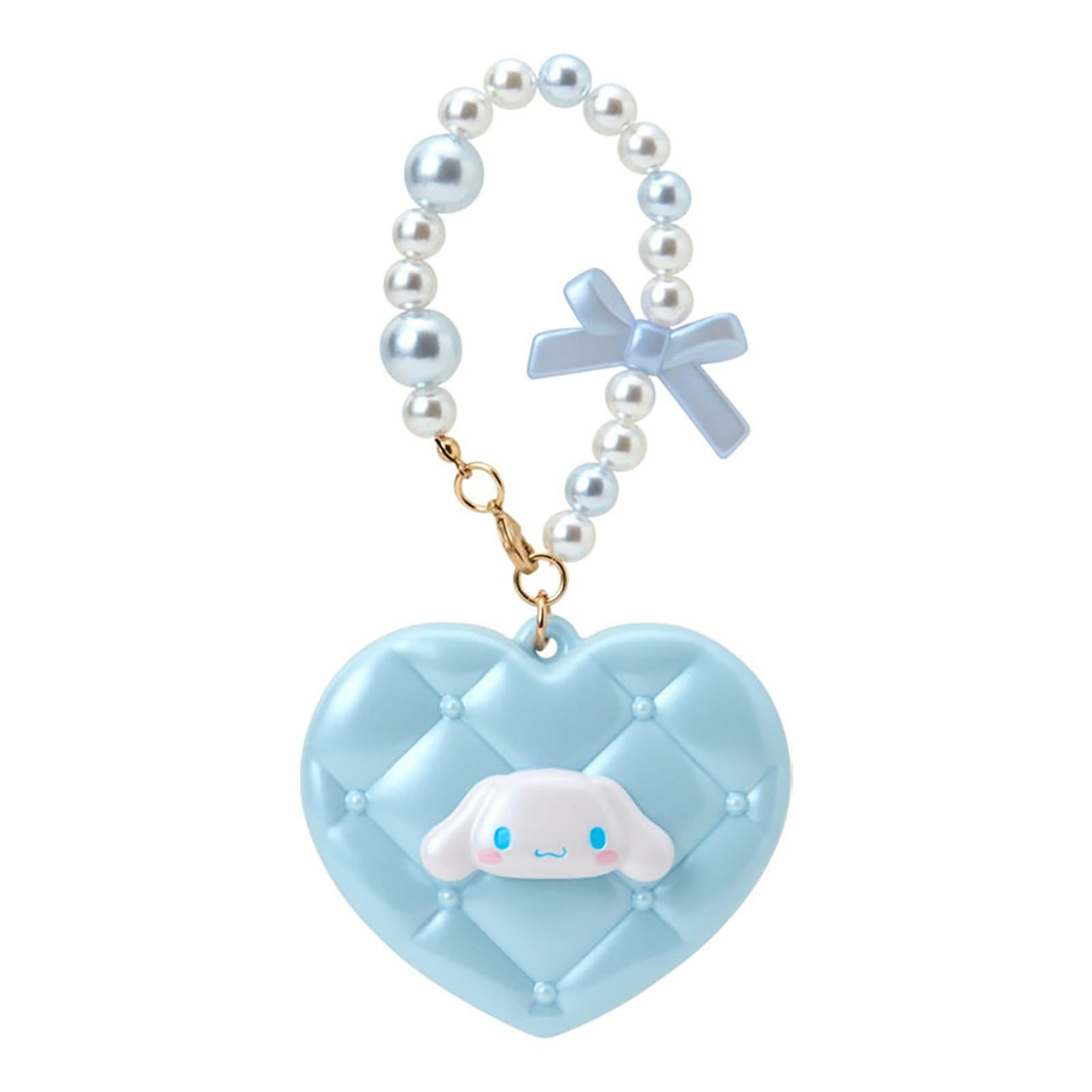 Sanrio｜Elegant Quilted Heart-Shaped Compact Mirror with Bead Charm｜7×1.8×6cm approx.