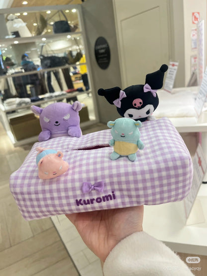 sanrio三丽鸥｜Tissue Box Case可爱角色毛绒玩偶格纹纸巾盒/纸巾套｜约25×16.5×14cm