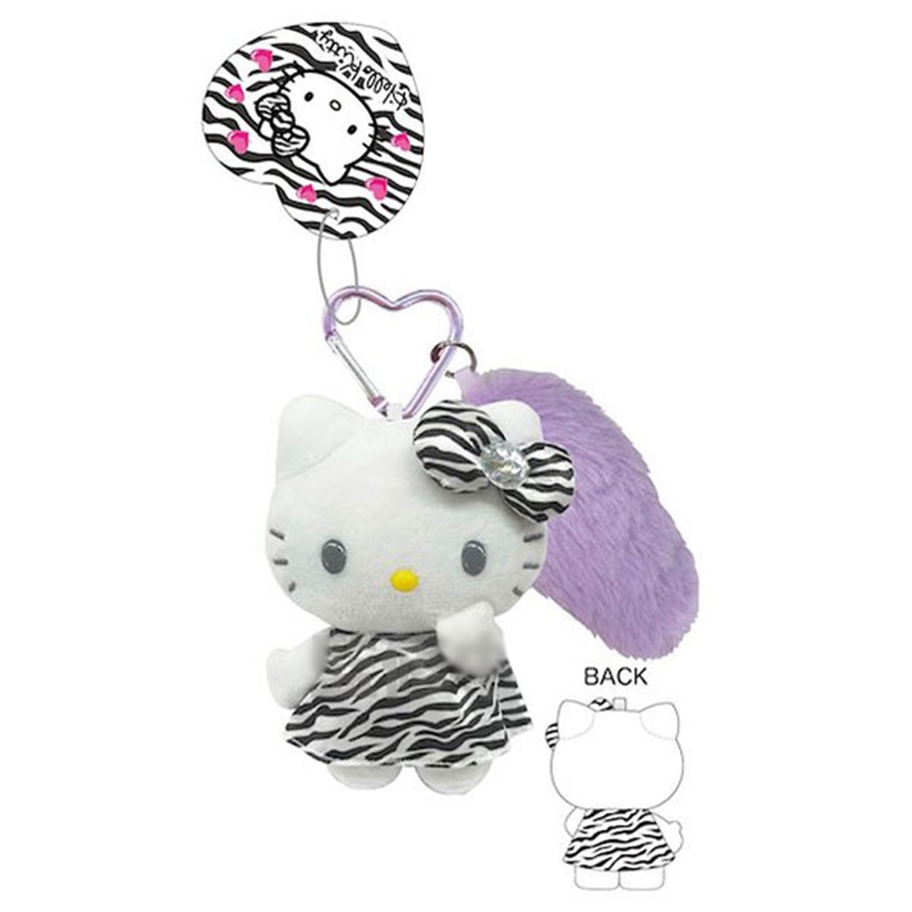 Hello Kitty凯蒂猫｜Sanrio Mascot Keychain with Tail / Gogo Gal Collection Leopard毛茸茸尾巴系列爱心扣豹纹凯蒂猫玩偶挂件/包挂｜约9.5×5.5×13.5cm
