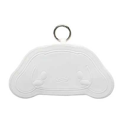 Sanrio三丽鸥｜ Face-shaped Pouch Monotone黑白印象千鸟格系列可爱角色爱心拉链脸型皮质感零钱包挂件/包挂/里面也有可爱图案｜约14.5×4×12.7cm