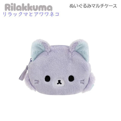 SANX｜Rilakkuma and Awawa Neko Plush Face mini Pouch｜115 x 140 x 20 mm approx.