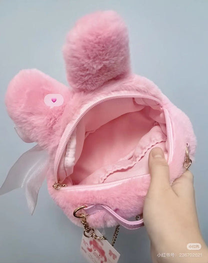 Sanrio三丽鸥｜My Melody Birthday 50th Anniversary Princess Ribbon Shoulder Bag美乐蒂50周年生日粉桃甜心系列脸型毛毛茸茸斜挎包/链条包/蝴蝶结钥匙扣｜约幅22×奥行11×高さ20cm