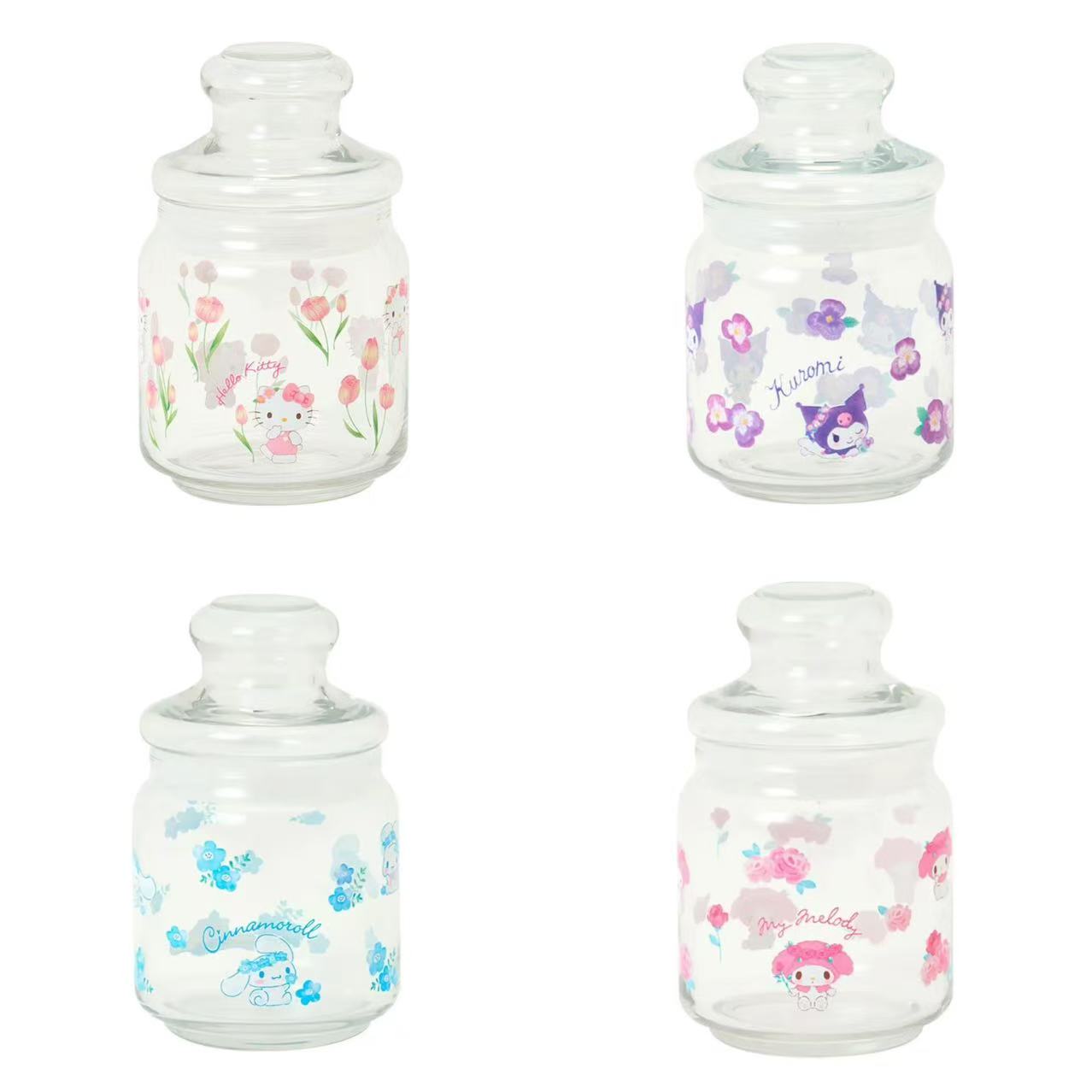 Sanrio｜Watercolor Flower Jar Glass Canister Storage Case｜9×9×14.5cm approx.