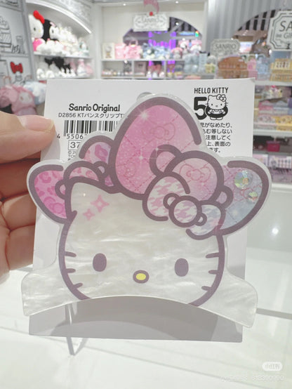 HelloKitty凯蒂猫｜Vance Clip Hair Birthday 50th The Fashionable Ribbons Sanrio50周年生日限定彩虹渐变水钻蝴蝶结珍珠贝母亚克力抓夹/发夹｜约 W8.2×D4×H7.3cm