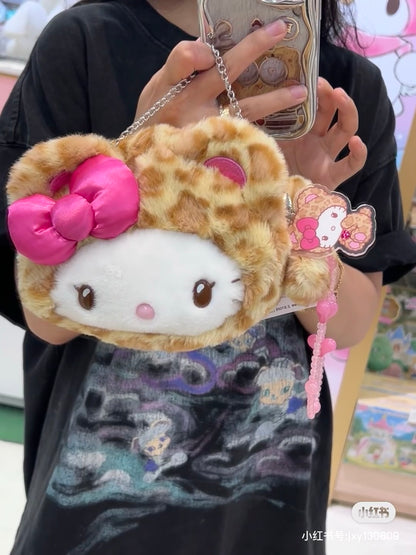 Sanrio三丽鸥｜ Original Face-shaped 2way Pochette / Leopard Bear豹纹熊系列脸型毛绒链条斜挎包｜约19×6×15cm