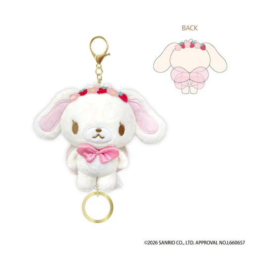 Sanrio｜Sugarbunnies Strawberry Flower Fairy Retractable Reel Mascot Holder /Plush Keychain｜100×135×60mm approx.